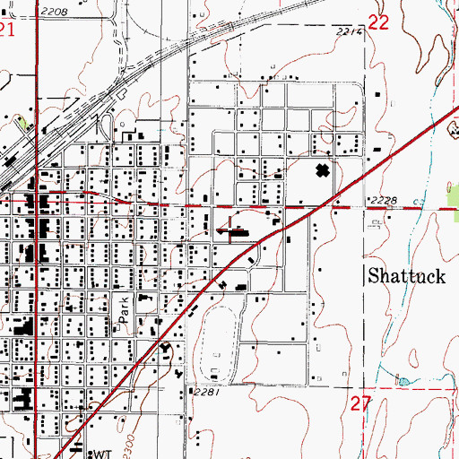 Topographic Map of Shattuck Elementary School, OK