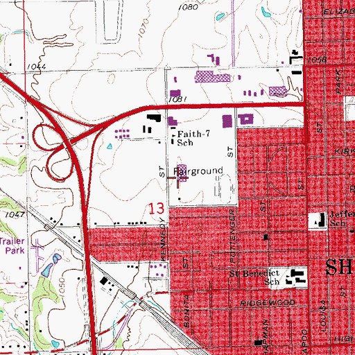 Topographic Map of Shawnee High School, OK