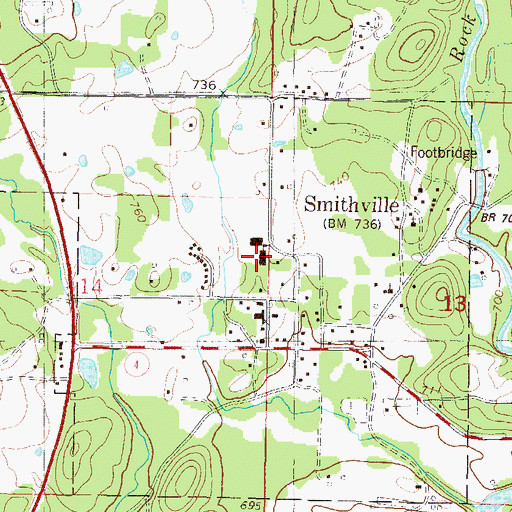 Topographic Map of Smithville High School, OK