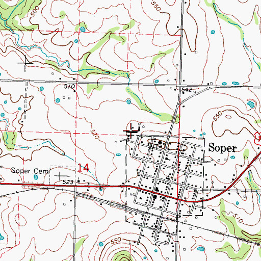 Topographic Map of Soper Elementary School, OK