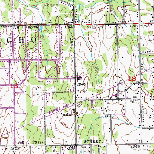 Topographic Map of Green Pastures Elementary School, OK