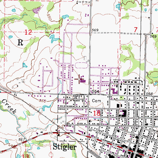 Topographic Map of Stigler Middle School, OK