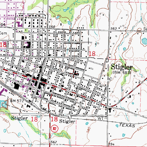 Topographic Map of Stigler Elementary School, OK