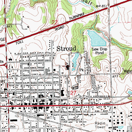 Topographic Map of Stroud Middle School, OK
