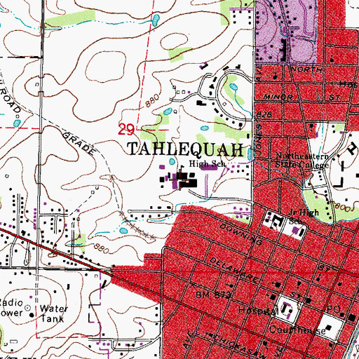 Topographic Map of Tahlequah High School, OK