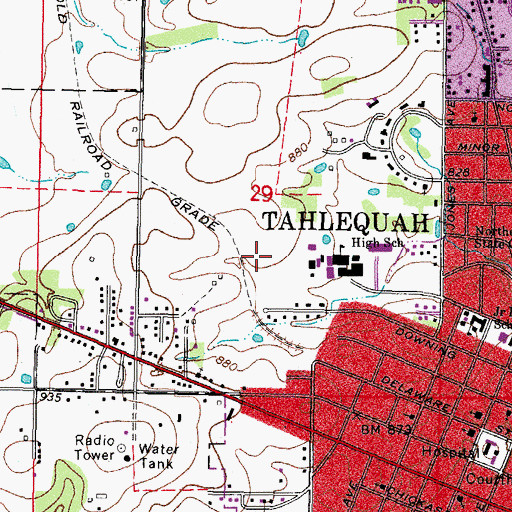 Topographic Map of Tahlequah Middle School, OK