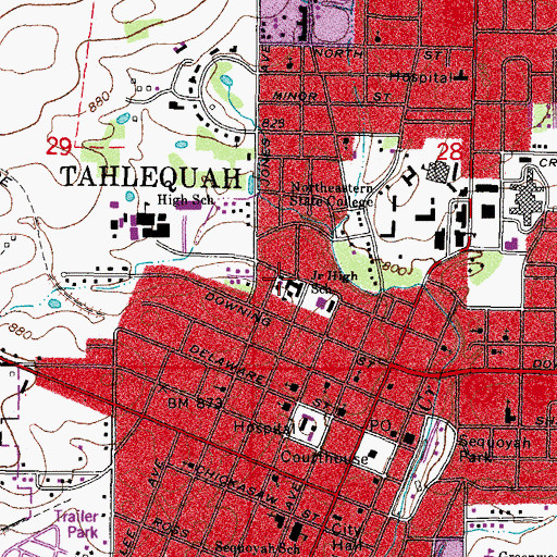 Topographic Map of Central Independent School, OK