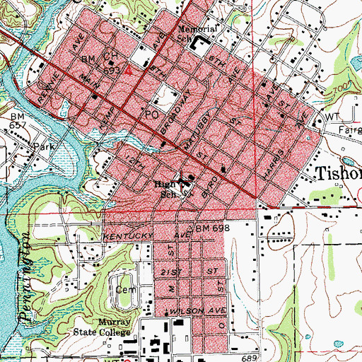Topographic Map of Tishomingo Middle School, OK