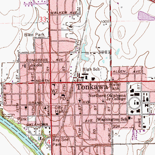 Topographic Map of Tonkawa Middle School, OK