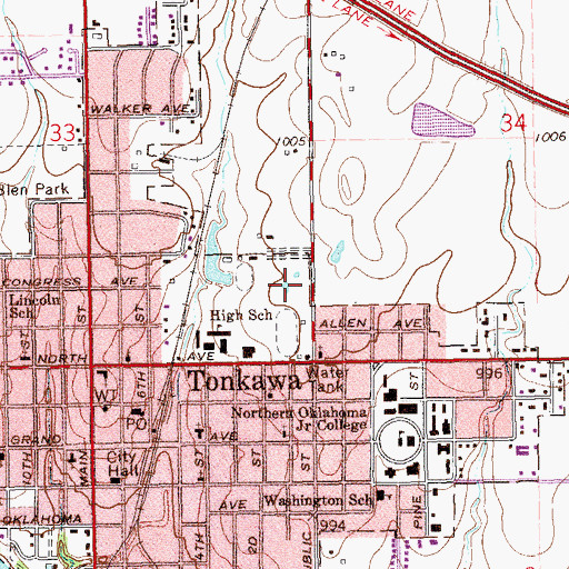 Topographic Map of Tonkawa Elementary School, OK
