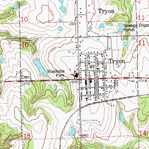 Topographic Map of Tryon Elementary School, OK