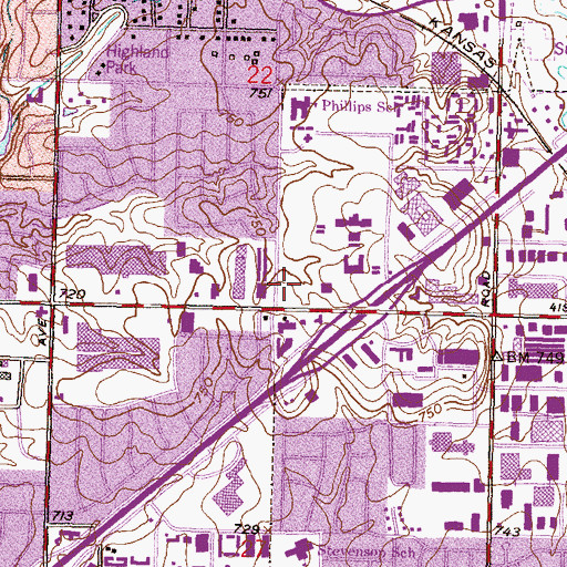 Topographic Map of Bishop Kelley High School, OK