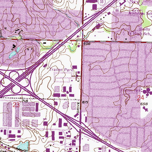 Topographic Map of Tulsa County Area Vocational Technological District 18 School, OK