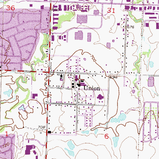 Topographic Map of Union 6th - 7th Grade Center, OK