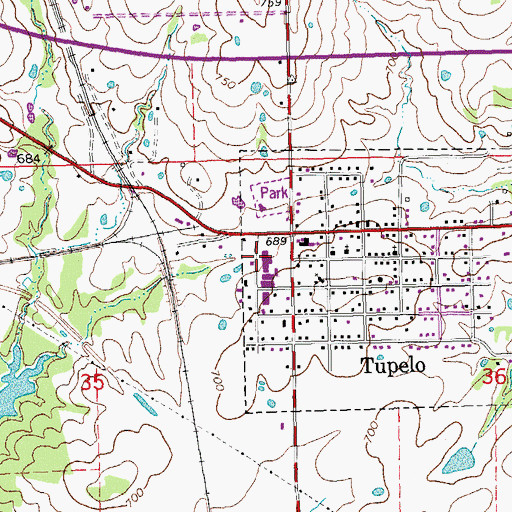 Topographic Map of Tupelo High School, OK