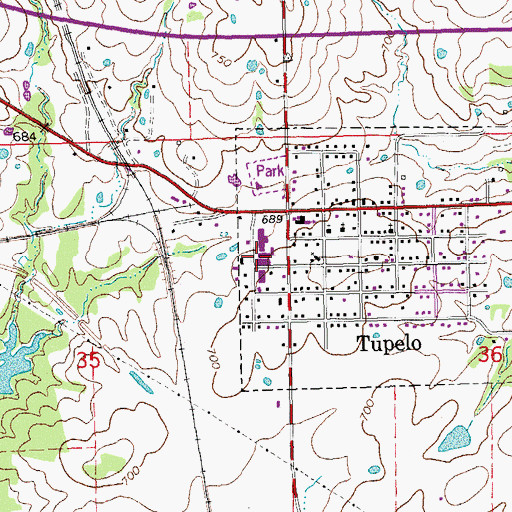 Topographic Map of Tupelo Elementary School, OK