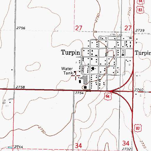 Topographic Map of Turpin Elementary School, OK