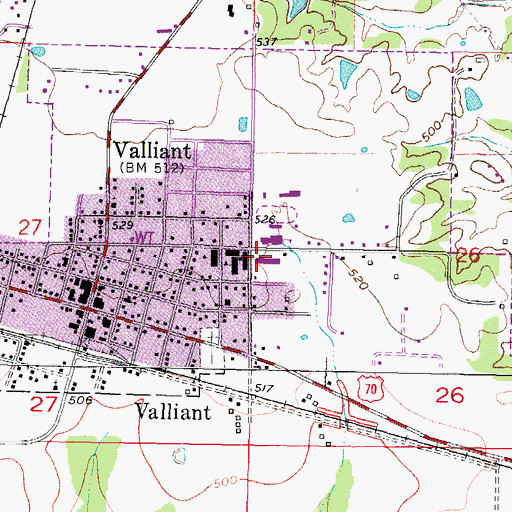 Topographic Map of Valliant High School, OK