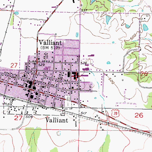 Topographic Map of Valliant Middle School, OK