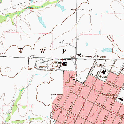 Topographic Map of Vinita High School, OK