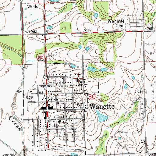 Topographic Map of Wanette Elementary School, OK