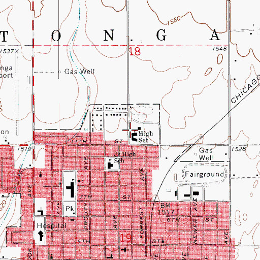 Topographic Map of Watonga High School, OK