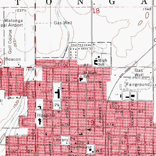 Topographic Map of Watonga Middle School, OK