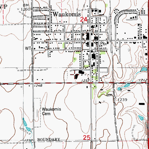 Topographic Map of Waukomis Middle School, OK