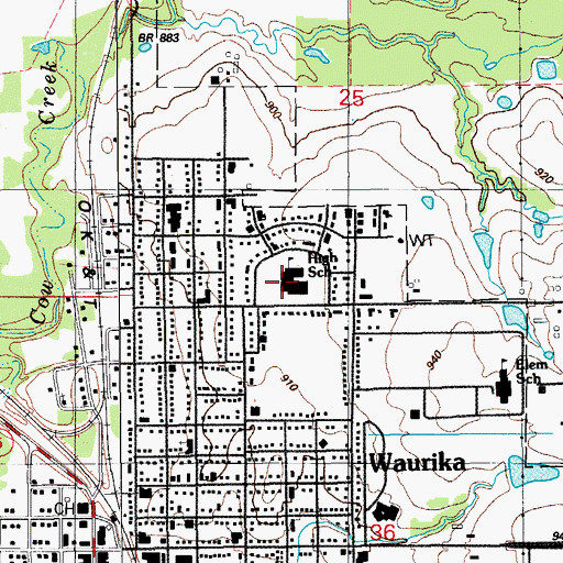Topographic Map of Waurika High School, OK
