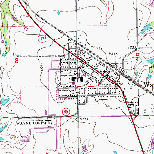Topographic Map of Wayne Middle School, OK