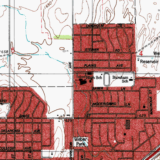 Topographic Map of Weatherford High School, OK