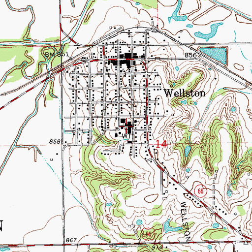 Topographic Map of Wellston Middle School, OK