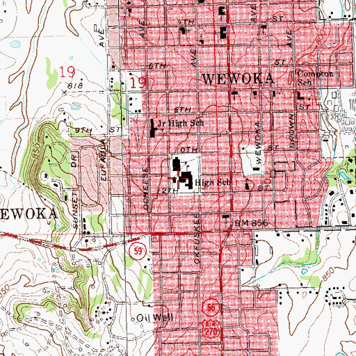 Topographic Map of Wewoka High School, OK