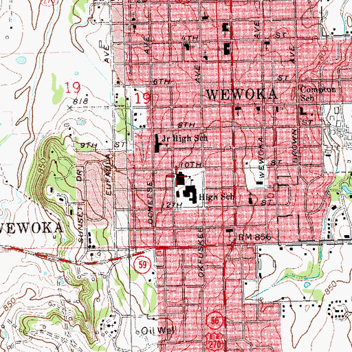 Topographic Map of Wewoka Elementary School, OK