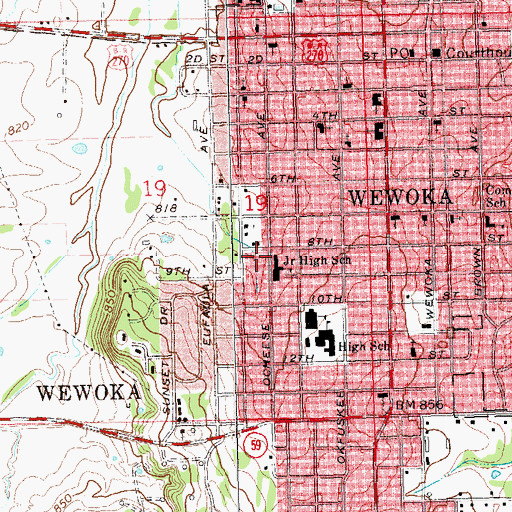 Topographic Map of Wewoka Middle School, OK