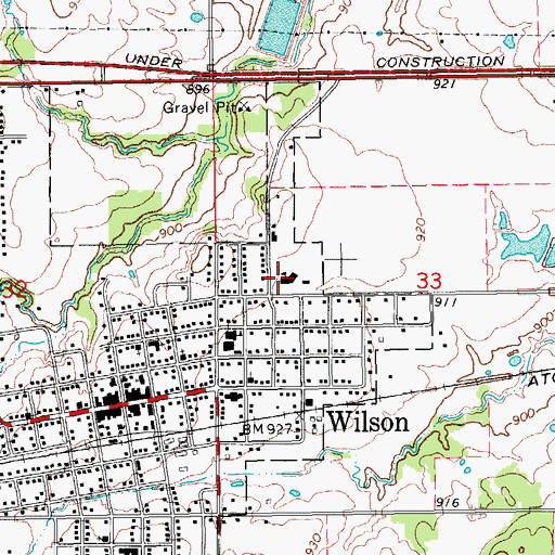 Topographic Map of Wilson High School, OK
