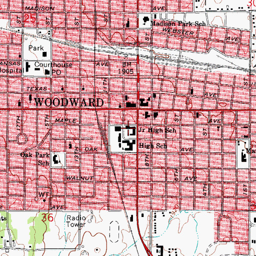 Topographic Map of Woodward Middle School North, OK