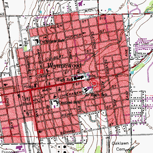 Topographic Map of Wynnewood High School, OK