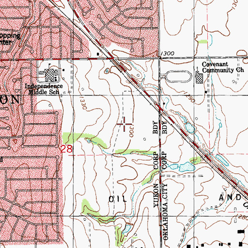 Topographic Map of Yukon High School, OK