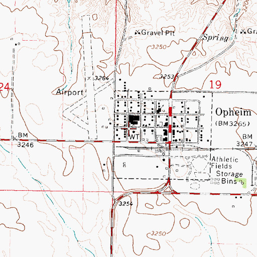 Topographic Map of Opheim Park, MT
