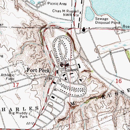 Topographic Map of Fort Peck School, MT