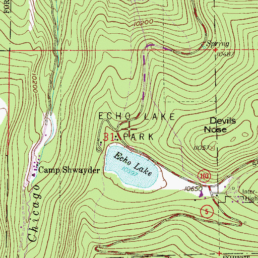 Topographic Map of Echo Lake Park, CO