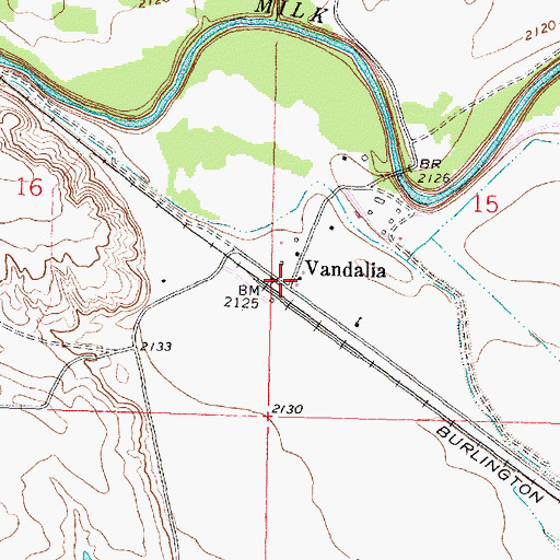 Topographic Map of Vandalia, MT