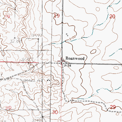 Topographic Map of Roanwood Post Office (historical), MT