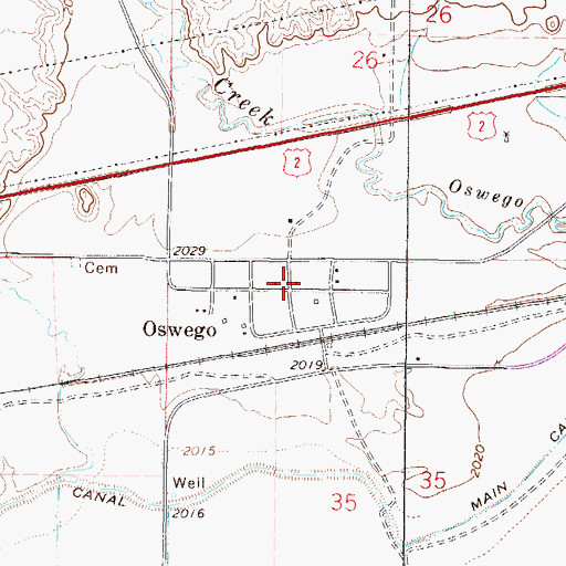 Topographic Map of Oswego Post Office (historical), MT