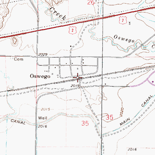 Topographic Map of Oswego, MT