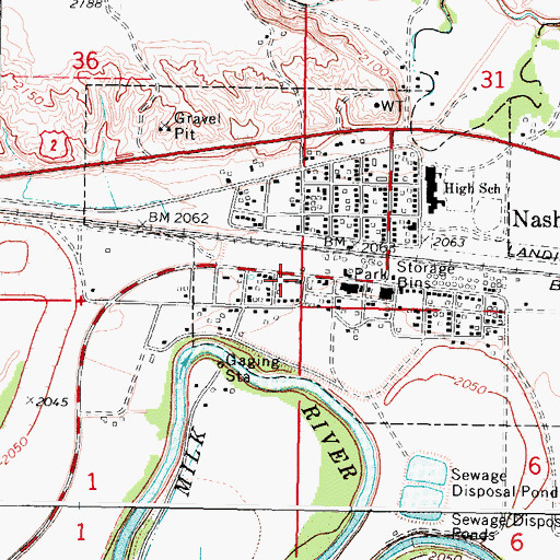 Topographic Map of Nashua Post Office, MT