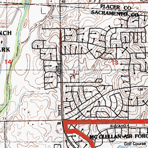 Topographic Map of Center High School, CA