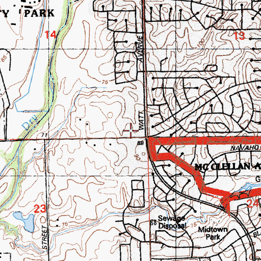 Topographic Map of Elverta Crossing Shopping Center, CA