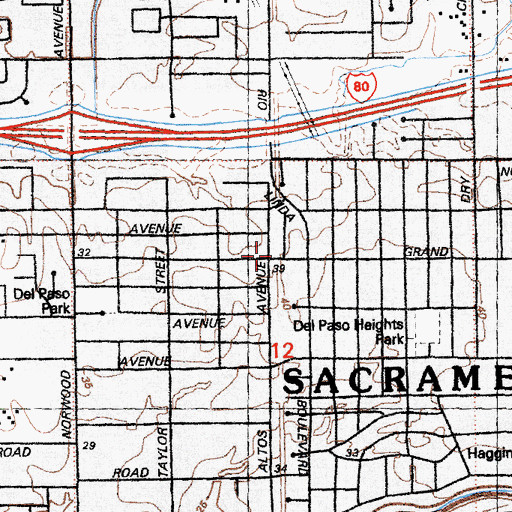 Topographic Map of Higher Heights Presbyterian Church, CA